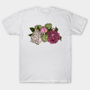 Peonies and Blooms Bunch Graphic Art Watercolor T-Shirt